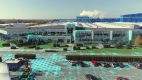 Digitalization of production. Modern factory aerial view. Concept of a modern factory, drone view. Flight over the modern factory. - Powered by Shutterstock - Get 15% off with code: PIKWIZARD15