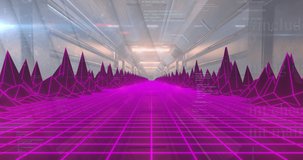 Animation of data processing and digital mountains over tunnel. Global business and digital interface concept digitally generated video.