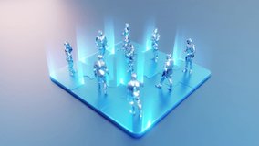 low poly person standing on jigsaw, puzzles moving together, glowing edge puzzles, blue background - Powered by Shutterstock - Get 15% off with code: PIKWIZARD15