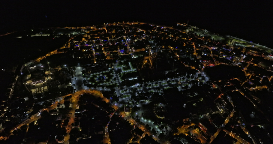 Istanbul Turkey Aerial v29 high altitude satellite birds eye view flyover fatih capturing night cityscape across european and asian side, bosphorus and golden horn - Shot with Mavic 3 Cine - July 2022