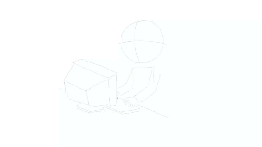 man working on computer video clip drawing cartoon  doodle kawaii anime coloring page cute illustration drawing clipart character chibi manga comics