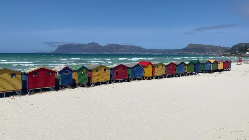 The coloured beach huts at Muizenberg beach, Cape Town, South Africa