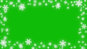Big snowflakes frame on a green screen. Christmas and new year snowflakes frame. Snowflakes frame with key color. Chroma key. 4K video
