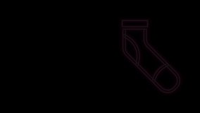 Glowing neon line Baseball sock icon isolated on black background. 4K Video motion graphic animation.