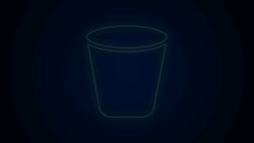 Glowing neon line Trash can icon isolated on black background. Garbage bin sign. Recycle basket icon. Office trash icon. 4K Video motion graphic animation.