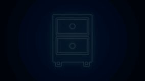 Glowing neon line Drawer with documents icon isolated on black background. Archive papers drawer. File Cabinet Drawer. Office furniture. 4K Video motion graphic animation.