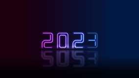 New Year 2023 and neon laser rays abstract background. Seamless looping motion design. Video animation Ultra HD 4K 3840x2160