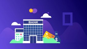 Animation 2D 4K infographics explainer video with particles and wave background for presentation of Bank account with credit and debit card for save and grow money for pay - Powered by Shutterstock - Get 15% off with code: PIKWIZARD15