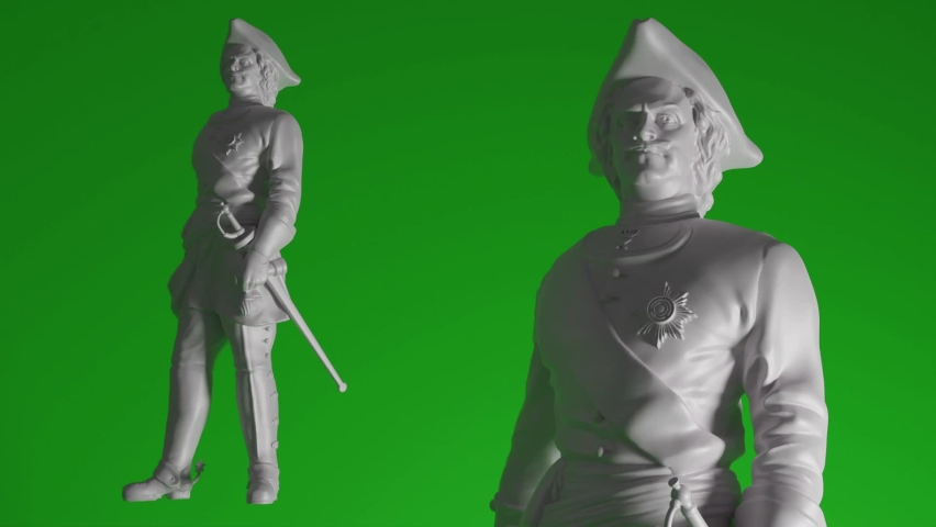 3d render model of emperor tsar Peter the Great of Russia 360 degrees marble sculpture 17th century captain pirate sailor animation monument