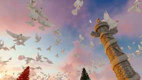 A group of doves of peace flying over the blue sky and white clouds slow motion - Powered by Shutterstock - Get 15% off with code: PIKWIZARD15