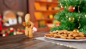 Gingerbread man Dancing in Christmas Cozy Interior on table. 3D animation of funny, hot and sweet cookie boy dancing for holiday and kid event, show, party.
Christmas cookie - Powered by Shutterstock - Get 15% off with code: PIKWIZARD15