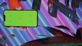 green screen phone vertical video abstrack neon floral background