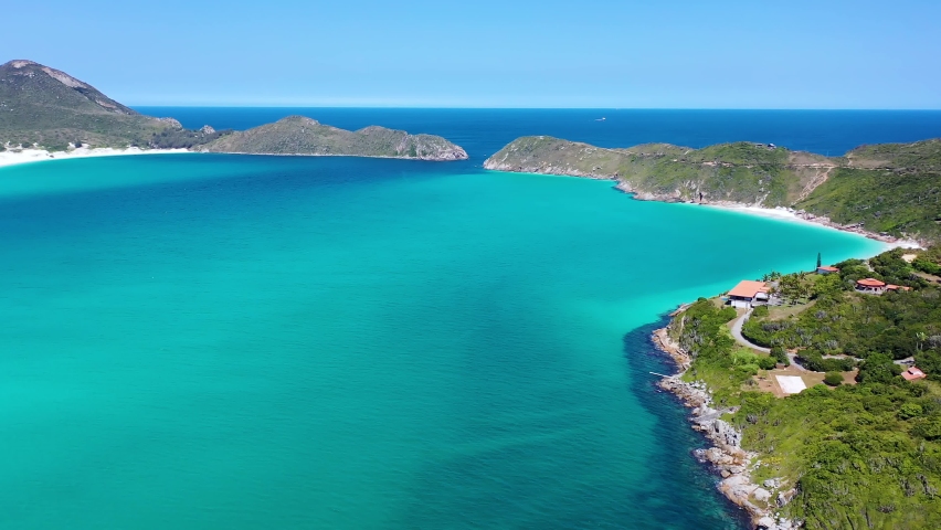 Awesome caribbean sea At Arraial Do Cabo Rio De Janeiro Brazil. Blue sea caribbean water. Coastline of Rio de Janeiro Brazil. Nature background scenery. Blue water. Seascape of beach tourism travel. Royalty-Free Stock Footage #1096765115
