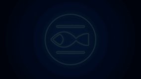Glowing neon line Pisces zodiac sign icon isolated on black background. Astrological horoscope collection. 4K Video motion graphic animation.