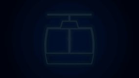 Glowing neon line Cable car icon isolated on black background. Funicular sign. 4K Video motion graphic animation.