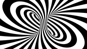 Abstract hypnotic black and white 3d geometrical stripes optical illusion tunnel. 4k Evolving op art motion graphics looping background