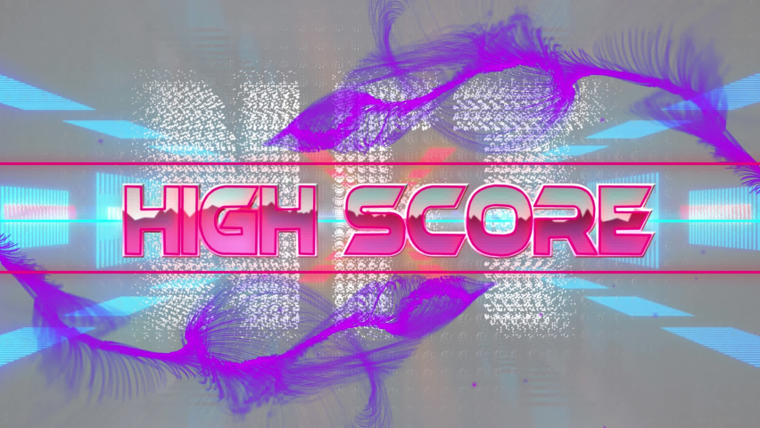 Animation of high score and nft text over purple digital wave and neon tunnel in seamless pattern. Video game interface and technology concept - Powered by Shutterstock - Get 15% off with code: PIKWIZARD15