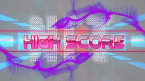 Animation of high score and nft text over purple digital wave and neon tunnel in seamless pattern. Video game interface and technology concept - Powered by Shutterstock - Get 15% off with code: PIKWIZARD15