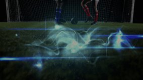 Animation of blue digital waves over two diverse male soccer player playing soccer. Sports technology concept - Powered by Shutterstock - Get 15% off with code: PIKWIZARD15