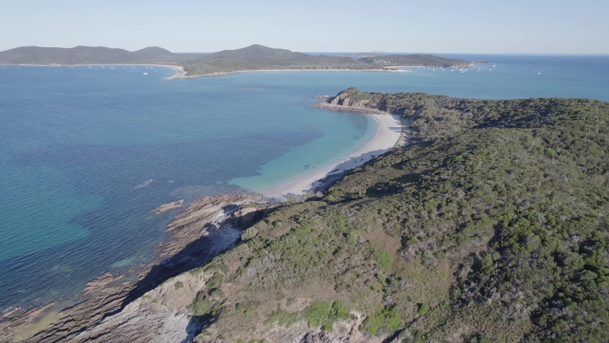 Scenic Landscape At Great Keppel Island During Summer In Queensland, Australia - aerial panoramic