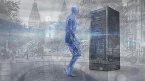 Animation of data processing and skeleton with server over cityscape. Global business and digital interface concept digitally generated video. - Powered by Shutterstock - Get 15% off with code: PIKWIZARD15