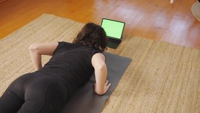 Woman Working Out With Tablet Green Screen 