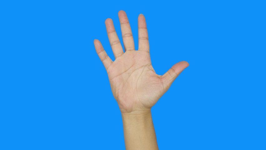 counting hand sign blue background with chroma key