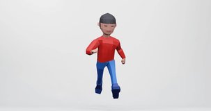 3d render of running cartoon dummy boy in looping video.