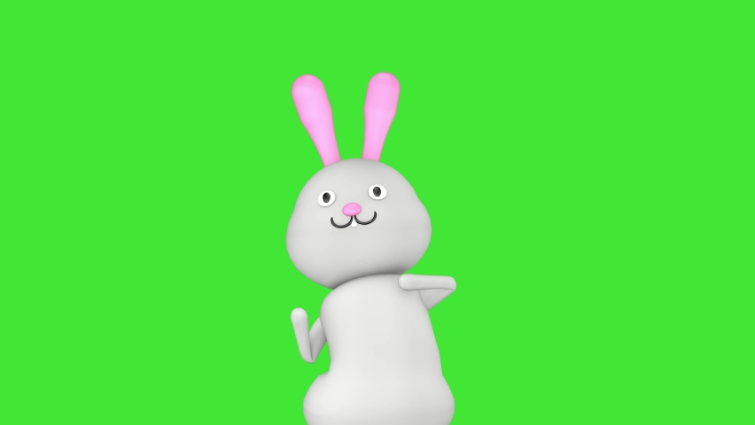 3D character of a cute rabbit funny dances on a green screen background. 3D animation. Royalty-Free Stock Footage #1096805955