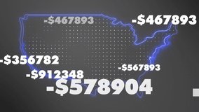 United States of America map border outlines. Negative amount of money flowing from the country. USA is getting more into debt every day. Neon blue United States of America country border with dots - Powered by Shutterstock - Get 15% off with code: PIKWIZARD15