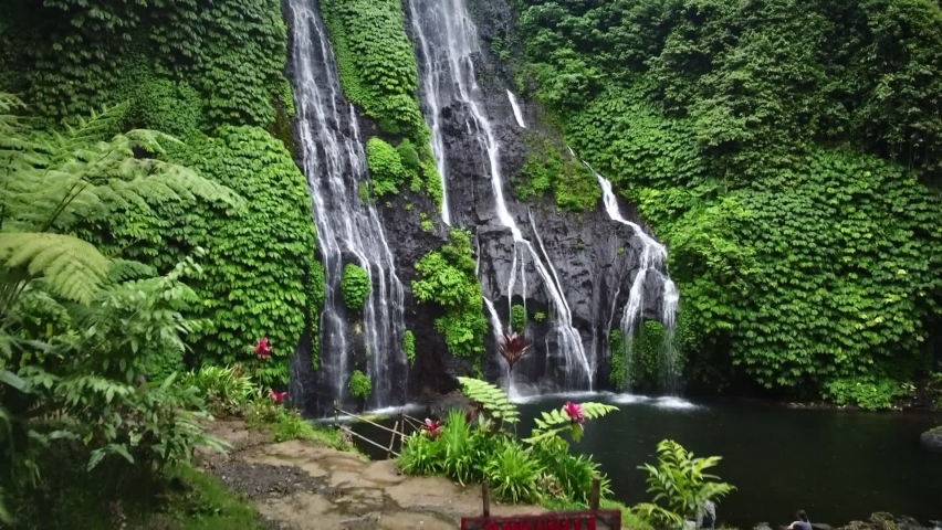 'Banyumala' Twin Waterfall in BALI - Indonesia - rainy weather Royalty-Free Stock Footage #1096825651