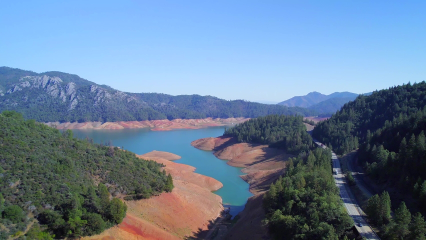 Aerial view on New Melones Lake in the north side California. Beautiful lake in the west coast