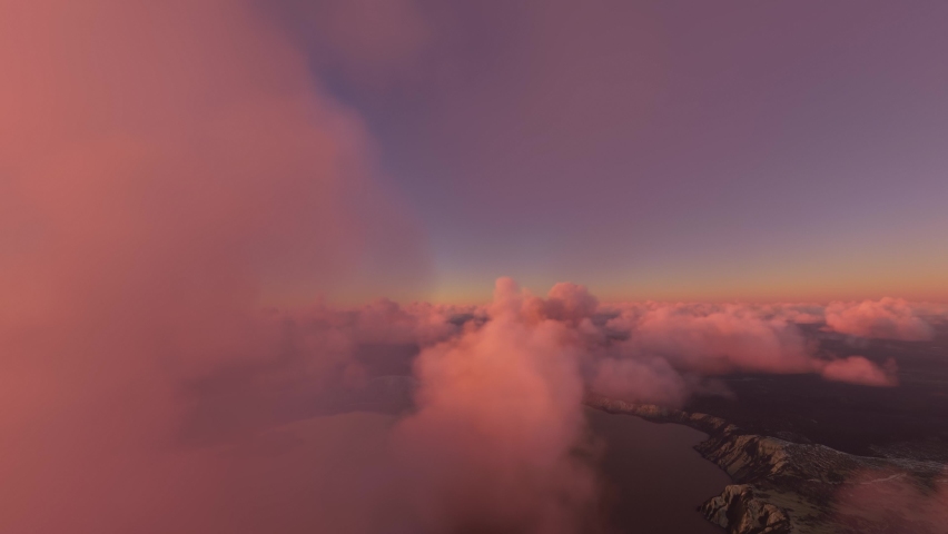 3D - Circular aerial view at sunset of Crater Lake National Park in Oregon. USA