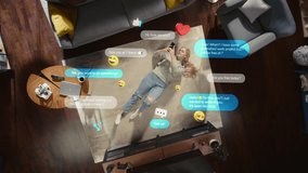 Virtual Reality Metaverse Futuristic Home Gym: Man Exercising on Row Machine Wearing Virtual Reality Headset, Infographics Show Health Care Statistics and Graphs. Sportsman Training in VR - Powered by Shutterstock - Get 15% off with code: PIKWIZARD15