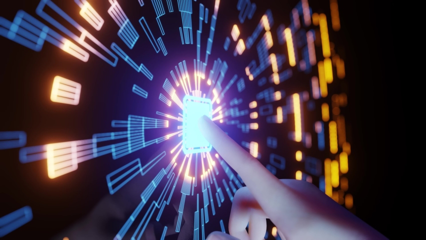 human finger,Turns on Touch Futuristic Screen Button ,There is a Head Up display, open to the world of AI, the world of the future. - Powered by Shutterstock - Get 15% off with code: PIKWIZARD15