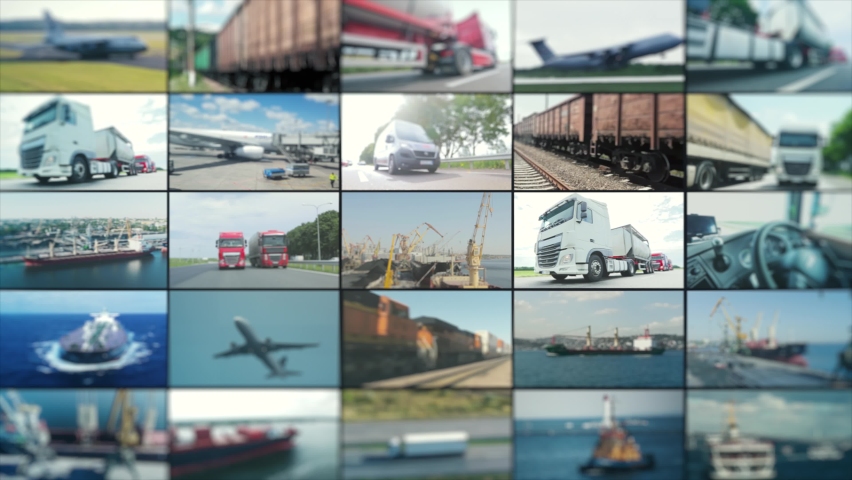 Logistics center opening frame. Logistics services infographics. Logistics services inscription. Infographics logistics center.