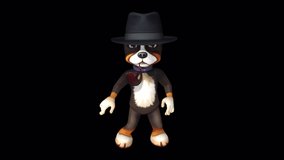 Inspector Toy Dog Dance animation.Full HD 1920×1080.14 Second Long.Transparent Alpha video.LOOP.