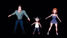Crazy Family Dance Loop animation.Full HD 1920×1080.11 Second Long.Transparent Alpha video.LOOP.