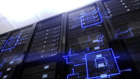 Powerful Servers in Data Center or ISP with Micro Chip Holographic Animations. Augmented or Virtual Reality Simulation, Quantum Super Computer in Futuristic Server Room. AI, Neural Networks. - Powered by Shutterstock - Get 15% off with code: PIKWIZARD15