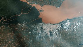 The Rio de la Plata River Seen from Space. The City of Buenos Aires Sits Along the Southern Coast of the Rio de la Plata. Elements of this Video Furnished by NASA. 4K Resolution.