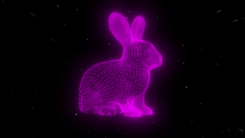 Futuristic glowing low polygonal rabbit. Rabbit, the symbol of the Chinese New Year 2023. Low-poly design of interconnected lines and dots. Blue background. The rabbit rotates in space in stars Royalty-Free Stock Footage #1096858805