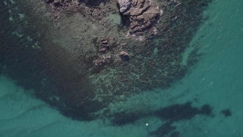 Overhead View Of The Passage Rocks Near Middle Island In Keppels, Great Barrier Reef, Capricorn Coast, QLD Australia. Aerial Shot