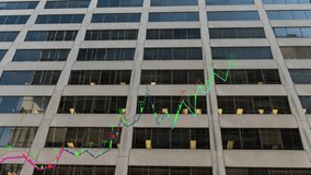 Animation of financial graphs over modern office building. Global business, finance and economical crisis concept digitally generated video. - Powered by Shutterstock - Get 15% off with code: PIKWIZARD15