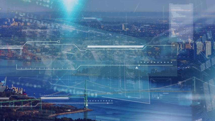 Animation of data processing over cityscape. Global technology, computing and digital interface concept digitally generated video. - Powered by Shutterstock - Get 15% off with code: PIKWIZARD15