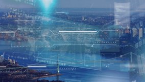 Animation of data processing over cityscape. Global technology, computing and digital interface concept digitally generated video. - Powered by Shutterstock - Get 15% off with code: PIKWIZARD15