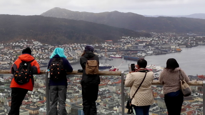 tourists looking over bergen norway high