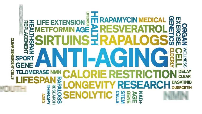 Anti-aging animated tag word cloud,text design animation kinetic typography seamless loop.  | Shutterstock HD Video #1096876831