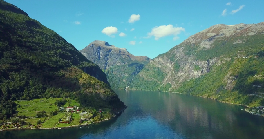 View of the Geiranger fjord in Norway | Shutterstock HD Video #1096877541