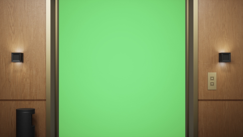 GREEN SCREEN CHROMA KEY View of elevator doors are closing in a skyscraper lobby Royalty-Free Stock Footage #1096898699