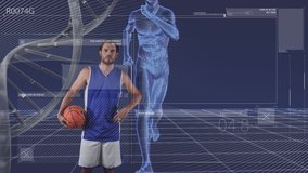 Animation of data processing with dna strand and digital human over caucasian basketball player. global sport, technology and digital interface concept digitally generated video. - Powered by Shutterstock - Get 15% off with code: PIKWIZARD15